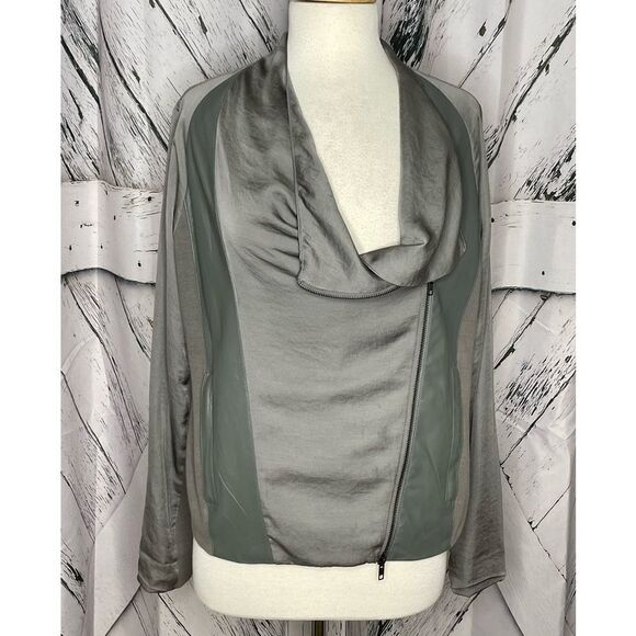 American Retro Aston Grey Leather Trim Jacket Size 40 - Picture 1 of 12